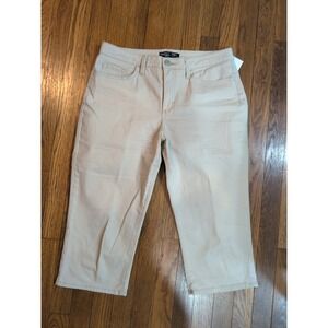 Riders by Lee Women's Denim Jeans Mid Rise Tan Capri Straight Stretch Sz 32 x 19